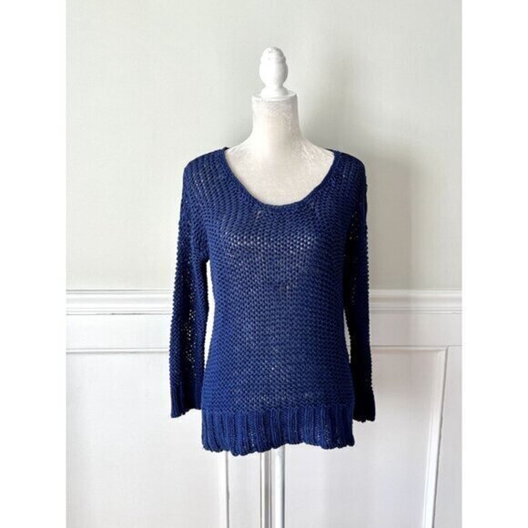 C. Wonder Navy Blue Round Neck Open Knit Sweater S - Picture 1 of 5
